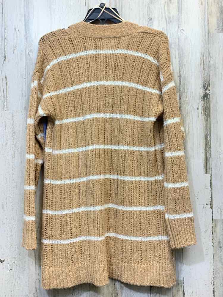 NWT HIPPIE ROSE Tops Size M TAN/WHT Stripe CARDIGAN Cardigan
