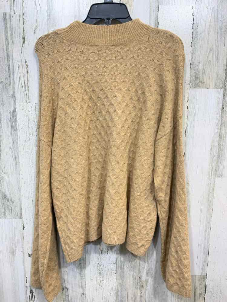 NWT ON 34TH Size L Tops BROWN WAFFLE KNIT LONG SLEEVES MOCK NECK SWEATER