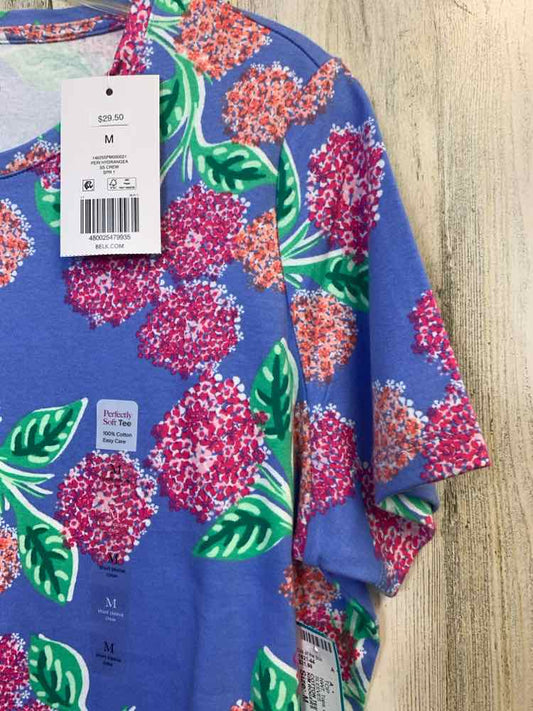 NWT KIM ROGERS Tops Size M BLU/PNK Floral SHORT SLEEVES TOP
