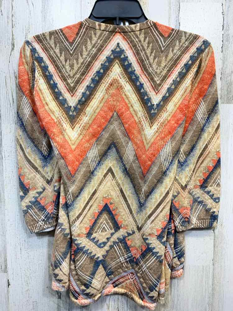 PRE-OWNED CATO Tops Size 2 BIEGE/ORANGE/BROWN/NAVY TRIBAL CARDIGAN Cardigan/TRIB