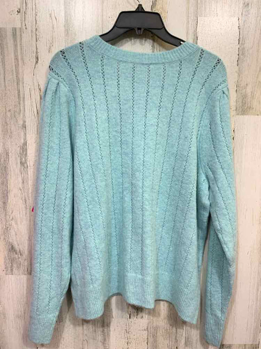 NWT ON 34TH Size XL Tops AQUA Knit OPEN STITCH EYELET LONG SLEEVES SWEATER