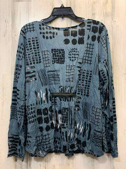 CHALET ET CECE Tops Size L BLU/BLK ELASTIC LONG SLEEVES TOPSTROKES & SQUARES PKT