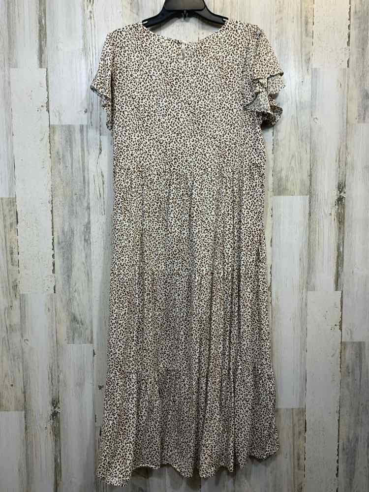 NWT FANTASLOOK Dresses and Skirts Size L CREAM/BROWN CHEETAH TIERED Dress/CHEETA