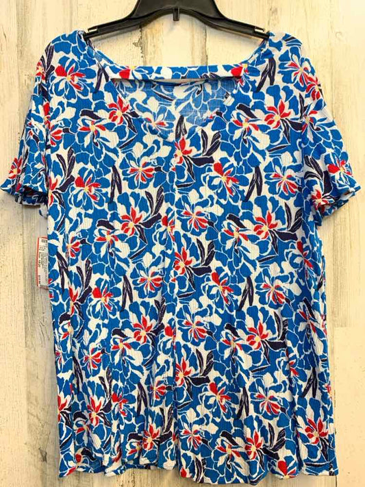 PRE-OWNED LANE BRYANT PLUS SIZES Size 18/20 BLU/WHT Floral SHORT SLEEVES TOP