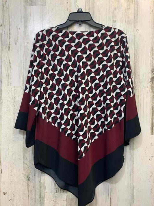 PRE-OWNED ALFANI Tops Size 12 WINE/BLACK/WHITE TRIANGLES LONG SLEEVES TOP/WINE/