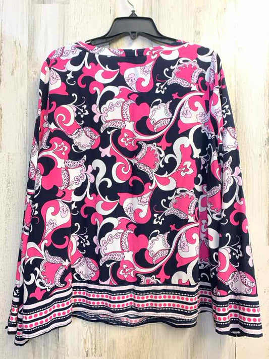 CROWN & IVY Tops Size XL HT PINK/NAVY/WHT SCROLL LONG SLEEVES TOP