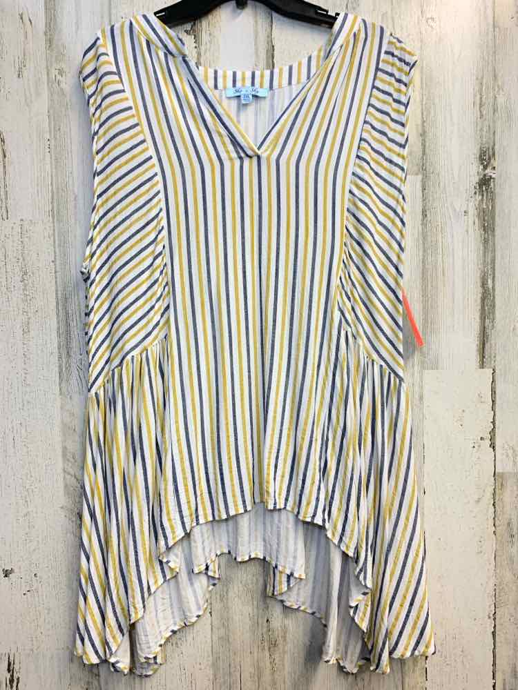PRE-OWNED SHE & SKY PLUS SIZES Size 2XL WHT/NVY/YLW Stripe SLEEVELESS TOP
