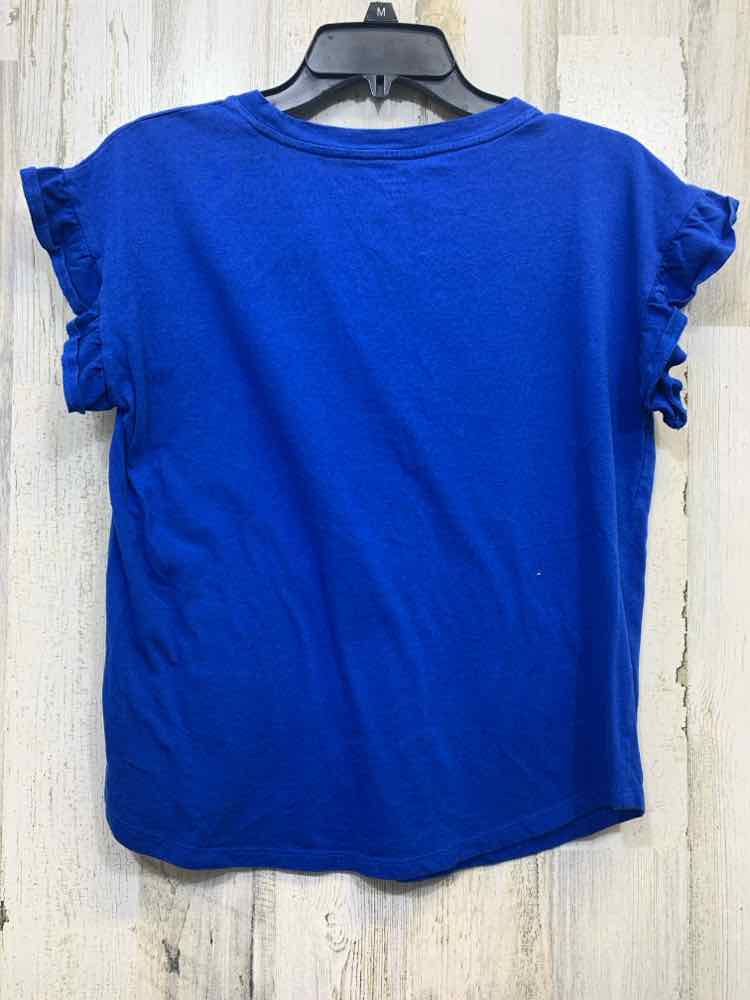 PRE-OWNED CROWN & IVY Tops Size S Blue Solid SHORT SLEEVES Shirt/BLUE RUFFLED SH