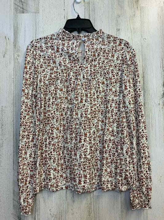 PRE-OWNED LUCKY BRAND Tops Size XS WHITE/BROWN/BURGANDY SMALL FLOWER(S) TOP