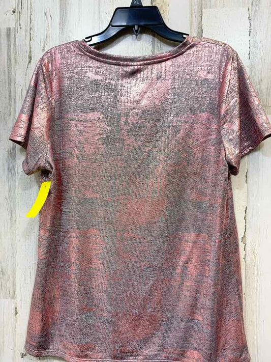 PRE-OWNED KAARI Tops Size L METALLIC PINK SPACE DYE SHORT SLEEVES Blouse