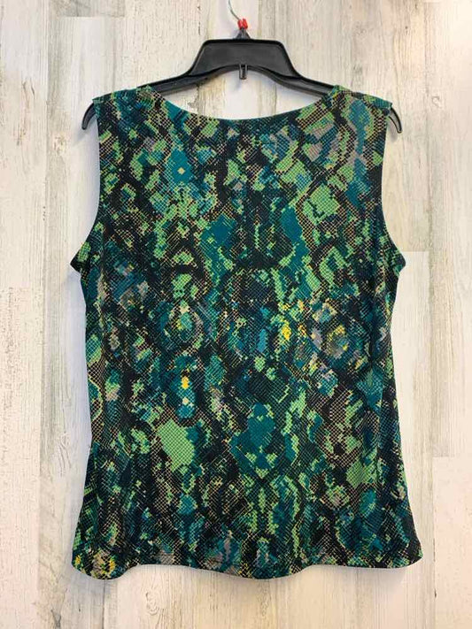 PRE-OWNED KASPER Tops Size PL GRN/BLK ABSTRACT ANIMAL SLEEVELESS TOP