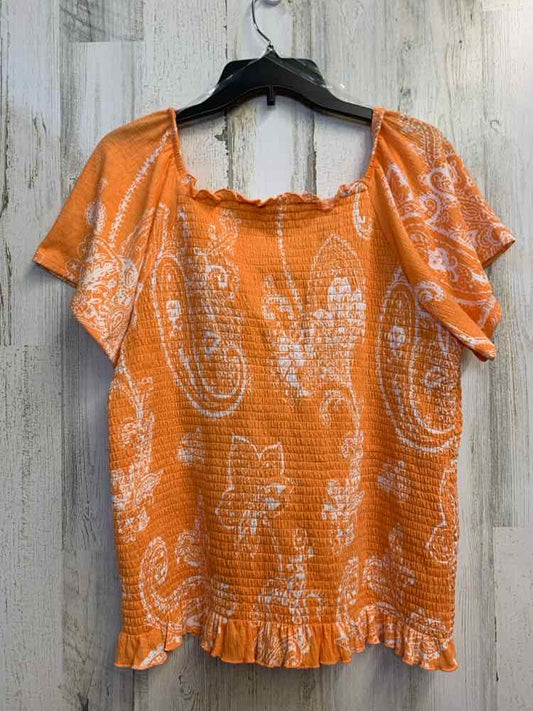 CATO Tops Size 14/16 org/wht Paisley SHORT SLEEVES TOP
