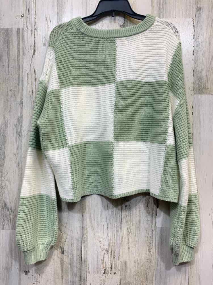 PRE-OWNED MOON & MADISON Tops Size S PASTEL GREEN/WHITE Checkered Sweater/LONG S