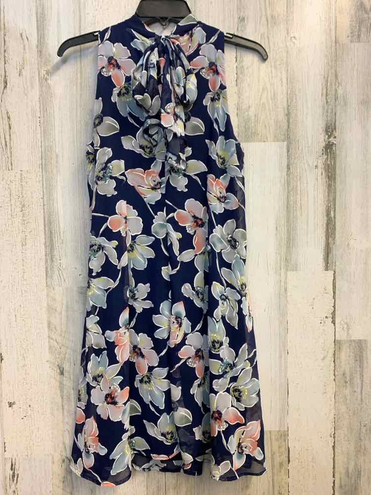 PRE-OWNED ROBBIE BEE Designer Handbags Size 6P NVY/WHT Floral SLEEVELESS Dress