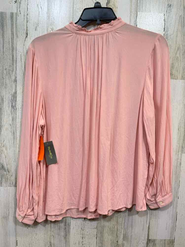 NWT STYLE & CO Tops Size 1X ROSE Solid LONG SLEEVE Blouse/RUFFLE DETAIL ON NECK