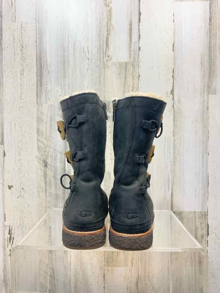 PRE-OWNED UGG SHOES Shoe Size 7 Black SUEDE BOOT Boots/BLACK UGG MID-CALF BOOT.