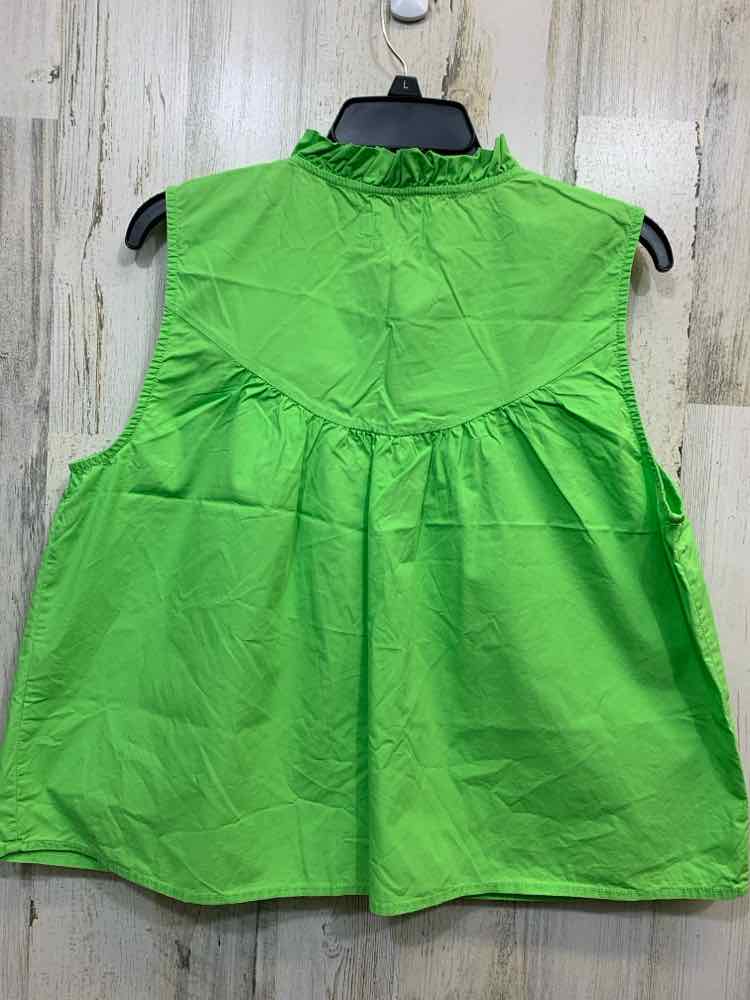 PRE-OWNED LILI SIDONIO Tops Size XL Lime Green SLEEVELESS TOP/BUTTON DOWN W/RUFF