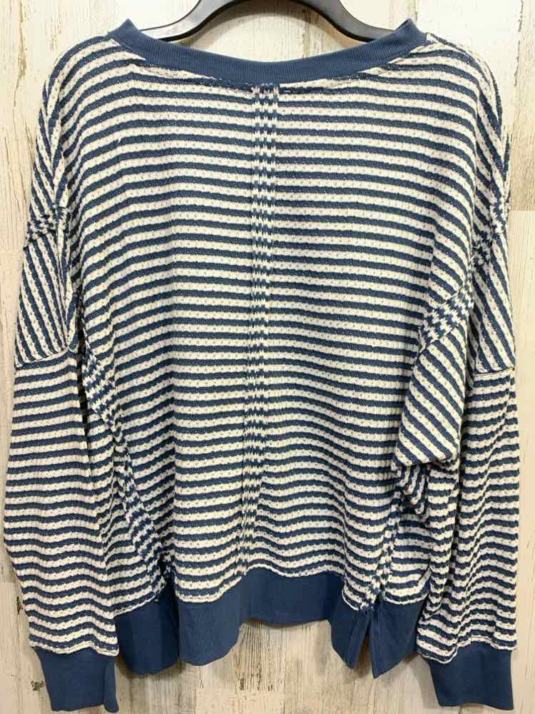 NWT BLU PEPPER Size L Tops Cream MOTTLED LONG SLEEVES V SLIT PULLOVER