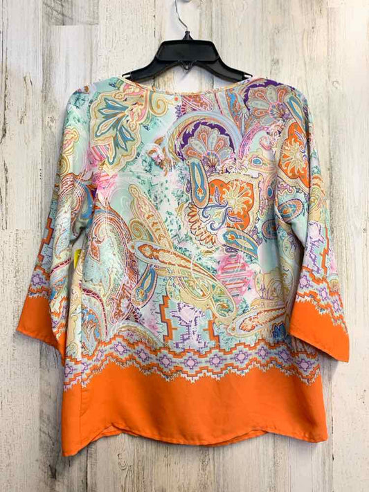 SAINT TROPEZ WEST Tops Size XS PASTELS/ORG Paisley 3/4 LENGTH TOP
