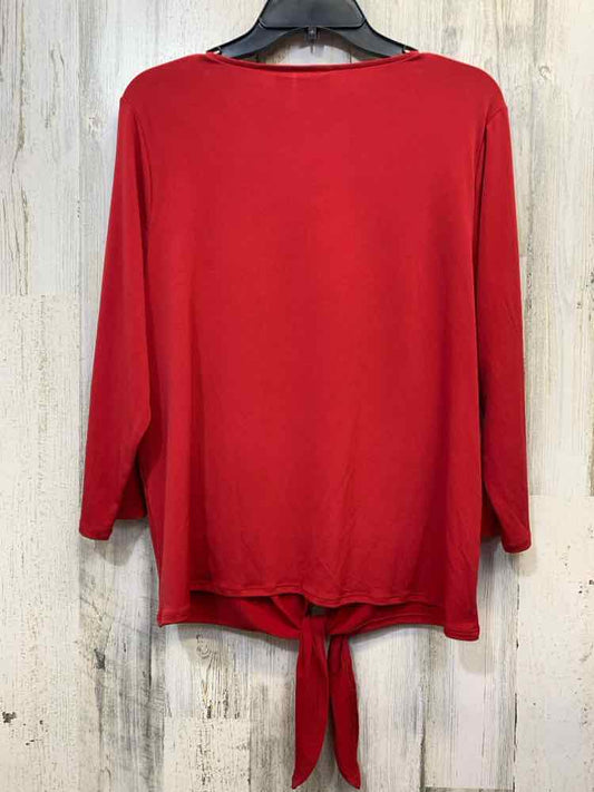 PRE-OWNED CHICOS Tops Size 2 Red Solid LONG SLEEVES TOP/RED LONG SLEEVE TOP. TIE