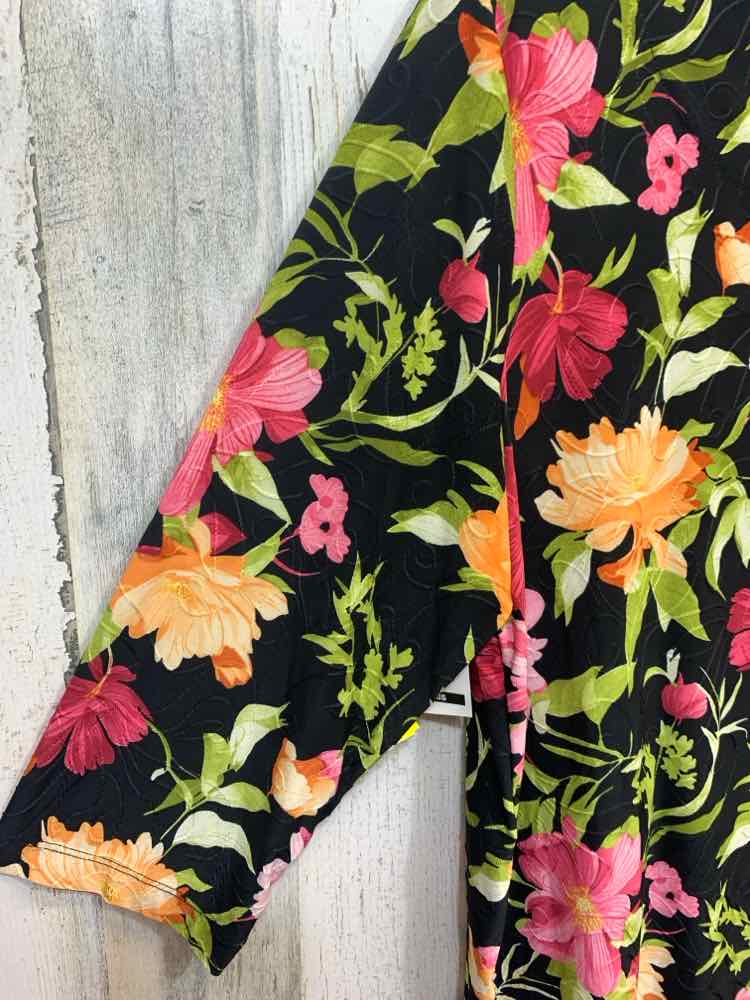 NWT JM COLLECTION Tops Size 1X BLK/PNK/ORG Floral 3/4 SLEEVE Blouse