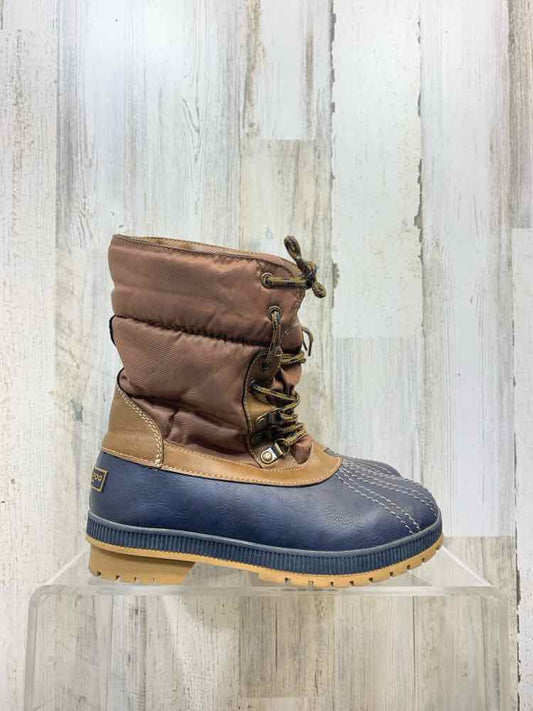 PRE-OWNED LONDON FOG SHOES Shoe Size 7 Brown/Blue Boots/LONDON FOG RAIN DUCK BOO