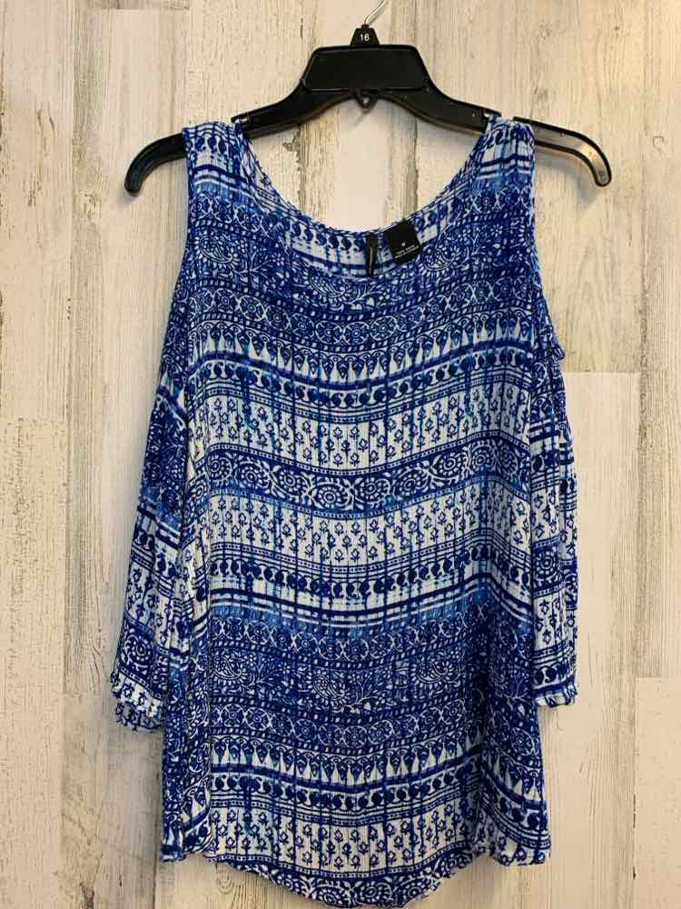 PRE-OWNED NEW DIRECTIONS Tops Size M Blue PATTERNED STRIPE LONG SLEEVES TOP