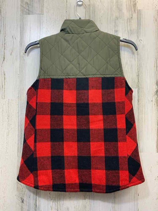 PRE-OWNED MAURICES Tops Size M OLIVE/RED/BLACK Plaid VEST Vest/OLIVE VEST W/ RED
