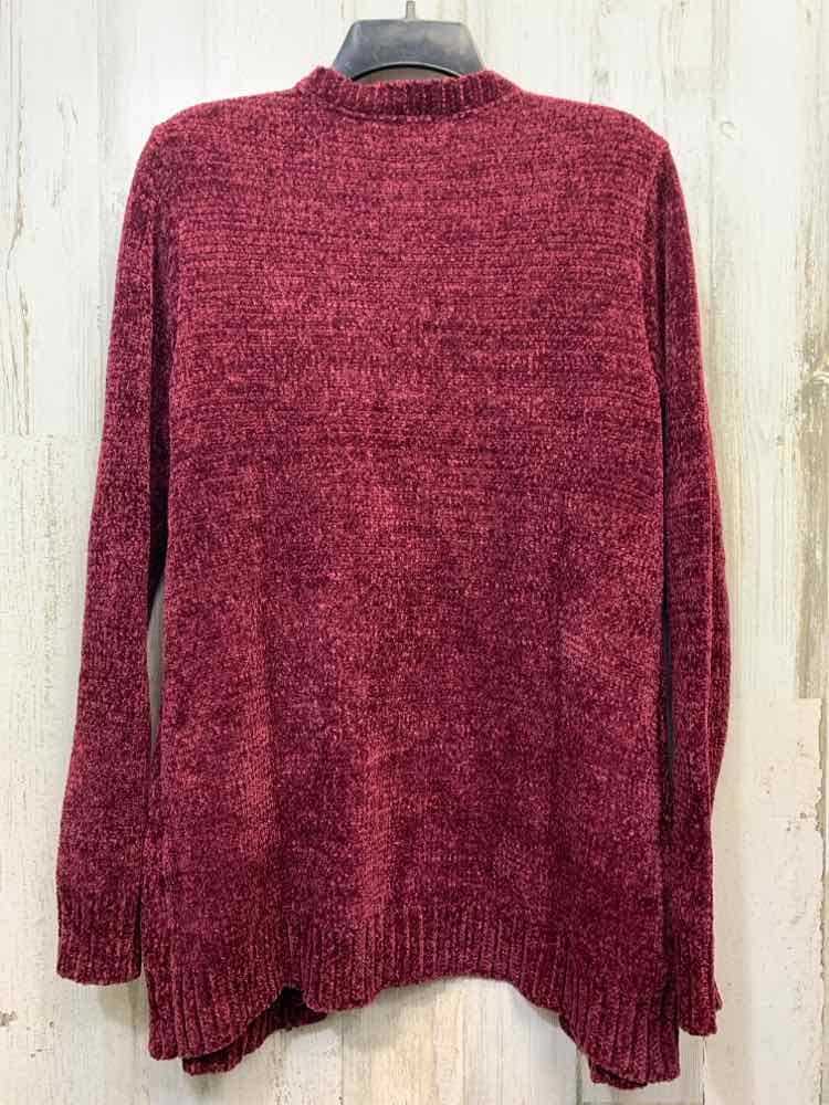 KAREN SCOTT Tops Size L WINE Chenille CARDIGAN Cardigan
