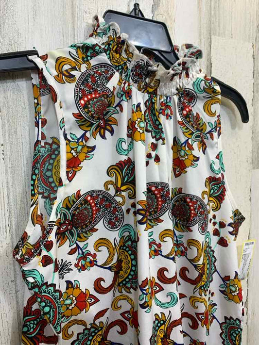 PRE-OWNED MILEAGE Tops Size L WHT/YLW/RED/BLU/BLK Paisley SLEEVELESS Blouse