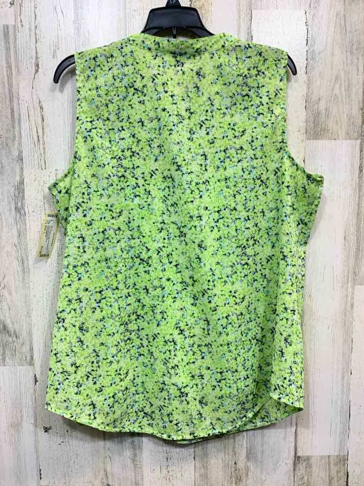 PRE-OWNED LIZ CLAIBORNE BUTTON UP Size L LM GRN/PRPL Floral SLEEVELESS Blouse