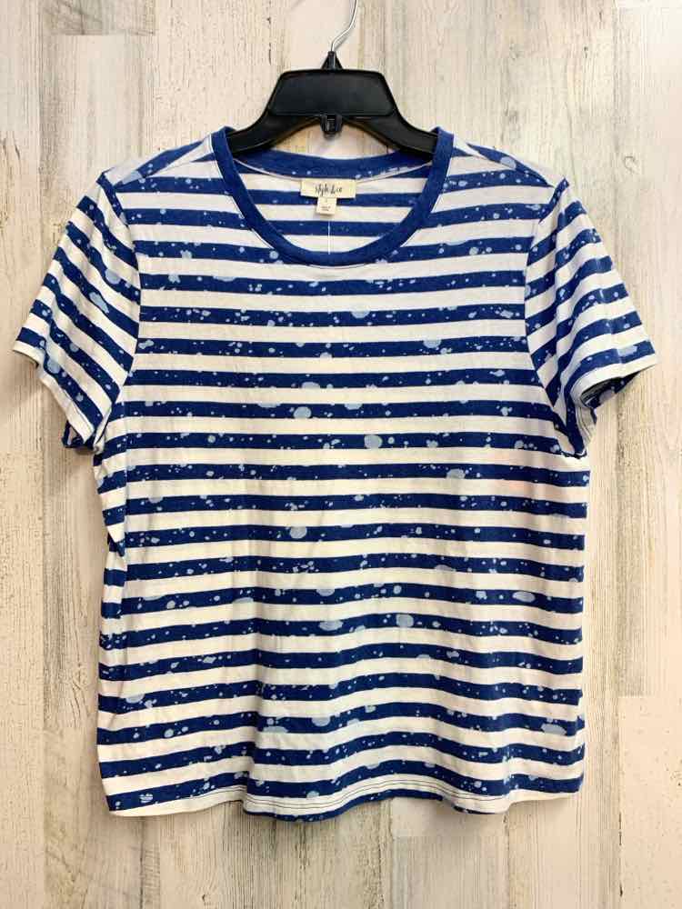 NWT STYLE & CO Tops Size L BLU/WHT Stripe SHORT SLEEVES TOP
