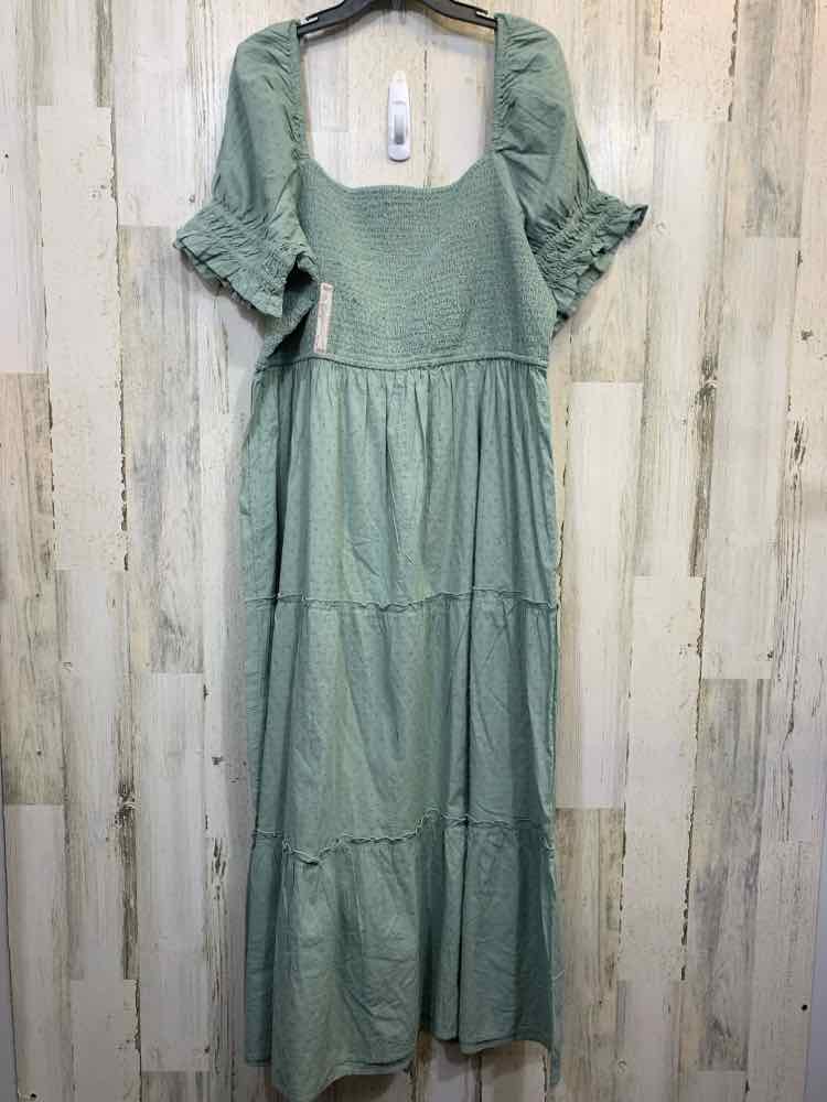 NWT AND NOW THIS DRESS Size 3X SAGE SWISS DOT PUFF SLEEVES MAXI