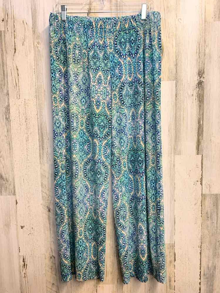 Size PL RAFAELLA BOTTOMS BLU/GRN/CRM MEDALION STRAIGHT Pants