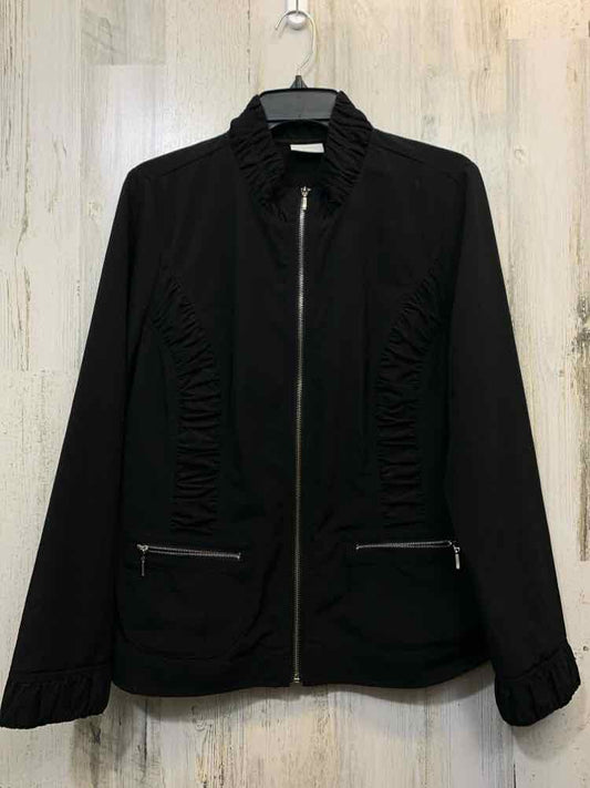 PRE-OWNED CHICOS JACKETS / COATS Size 1 Black RUFFLES JACKET Jacket/BLACK JACKET