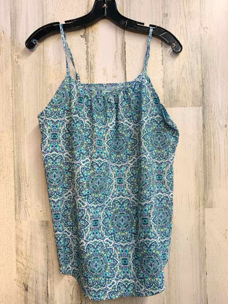 FADED GLORY Tops Size S AQUA/WHT/BLU MEDALION SPAGHETTI STRAP TOP