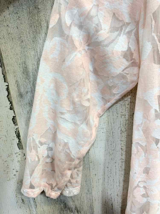 PRE-OWNED RUBY RD Tops Size XL BLUSH/WHT Rhinestone Floral LONG SLEEVES Blouse/B