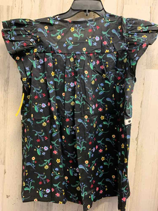 NWT GIGIO Tops Size L BLK/GRN/RED Floral SQUARE COLLAR /SELF TIE SATIN RIBBON AC
