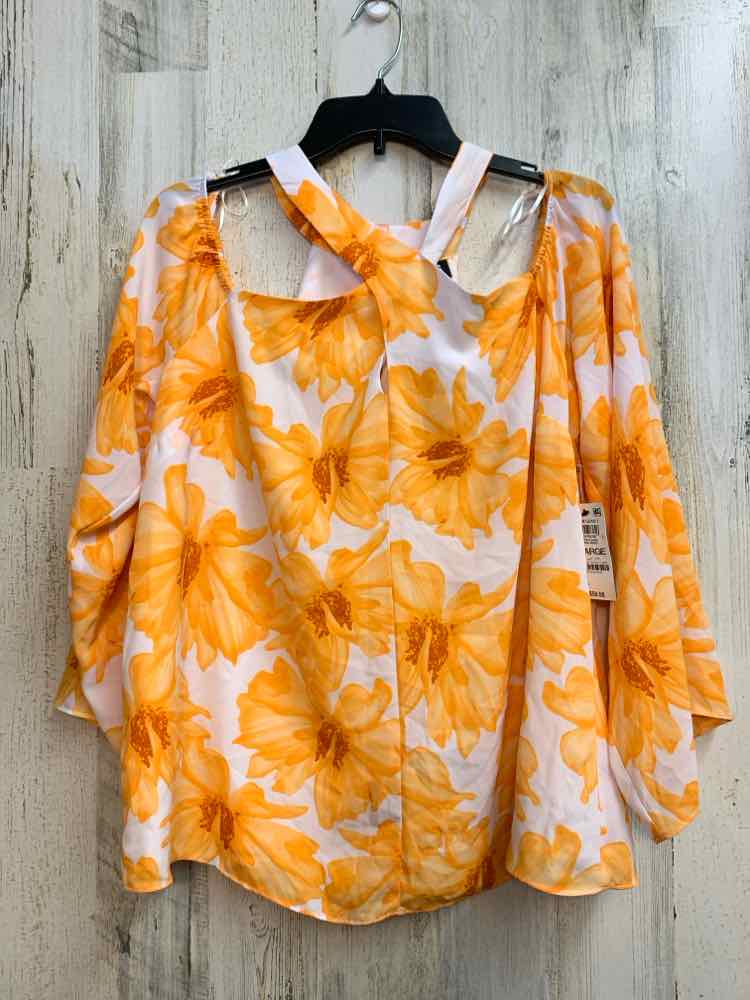 NWT INC Tops Size XL PEACH/WHITE FLOWERS COLD SHOULDERS TOP