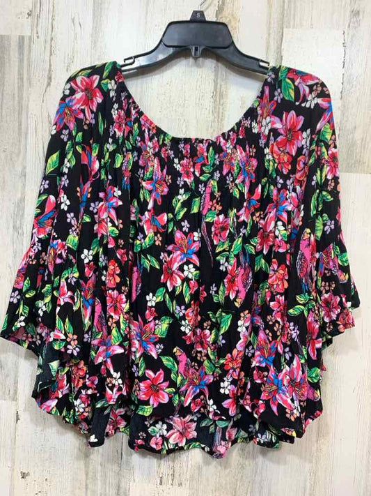 PRE-OWNED SELF ESTEEM Tops Size L BLK/MULTI-COLOR Floral 3/4 SLEEVE TOP/OFF SHOU