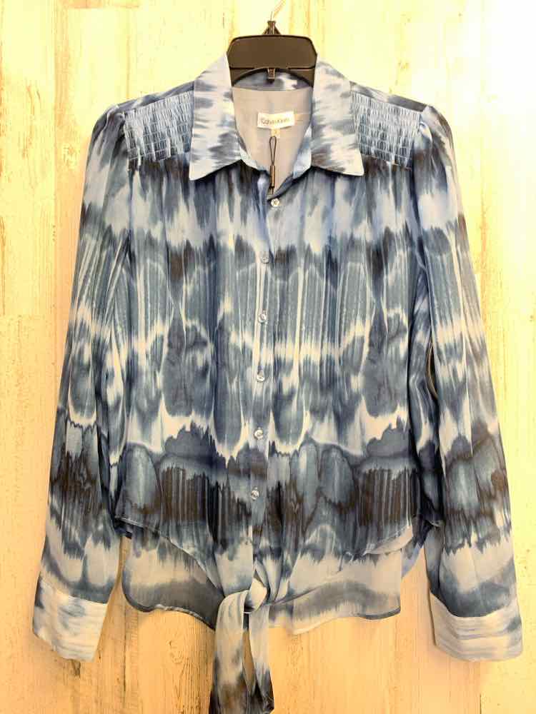 NWT CALVIN KLEIN Tops Size M Blue SHEER TIE DYE LONG SLEEVES Shirt