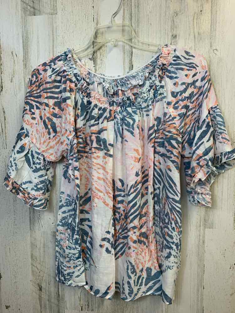 NWT JOVIE Tops Size L WHT/BLU/PNK ABSTRACT SHORT SLEEVES TOP