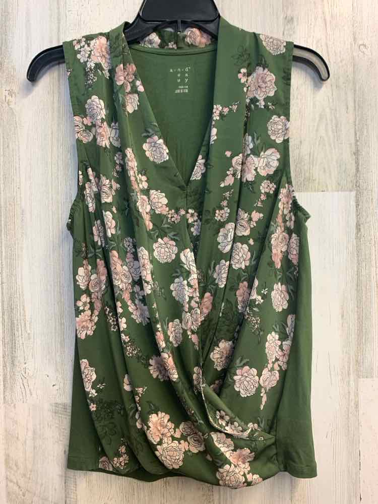PRE-OWNED A NEW DAY Tops Size M Green Floral SLEEVELESS TOP