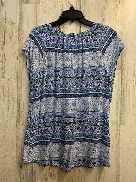 CROFT & BARROW Tops Size PXL BLU/WHT FLORAL/STRIPE CAP SLEEVE TOP