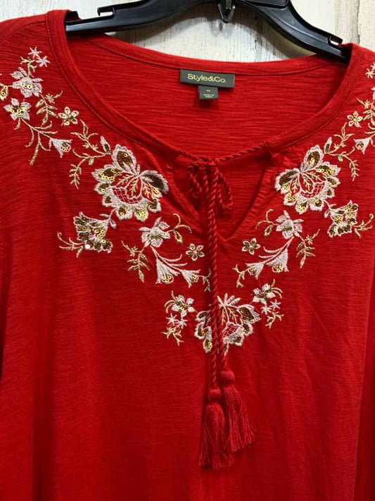 NWT STYLE & CO Tops Size 1X Red Floral LONG SLEEVE Blouse