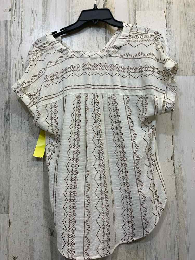 NWT BLUE PEPPER Tops Size S WHITE/BROWN Print BUTTON DOWN Blouse