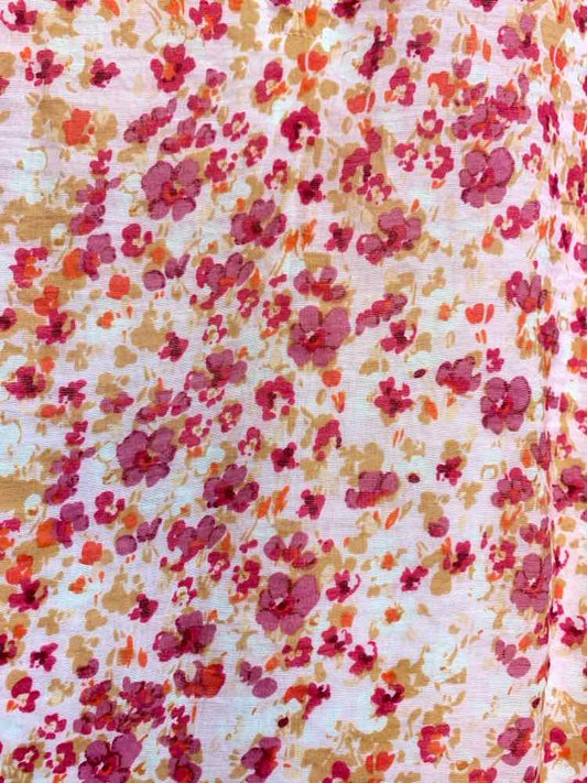 PRE-OWNED J CREW Tops Size M PINK/MGNT/ Floral LONG SLEEVES TOP/V-NECK