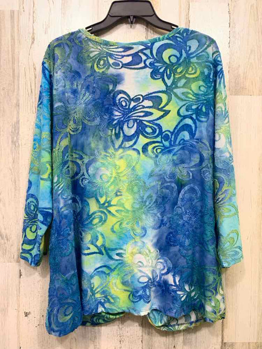 PRE-OWNED RUBY RD Tops Size 1X BLU/GREEN Floral 3/4 SLEEVE TOP