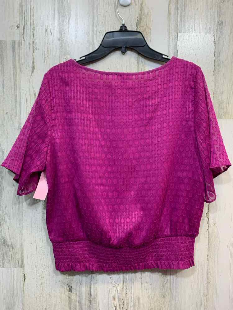 NWT ANN TAYLOR Tops Size S MAGENTA Polka Dot SHORT SLEEVES Blouse/BOAT NECK