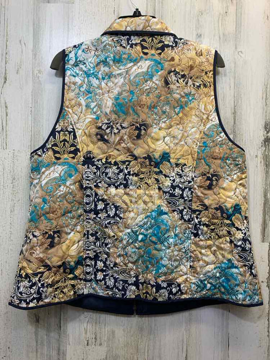 PRE-OWNED CHICOS JACKETS / COATS Size 3 BRN/NVY Floral Vest/ZIP UP VEST